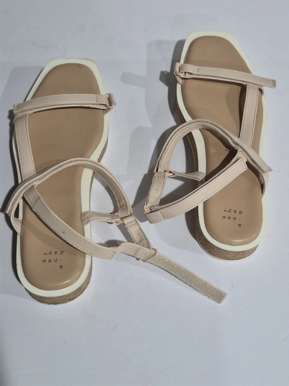 a new day Women's Cream Strappy Flat Sandals Size 10